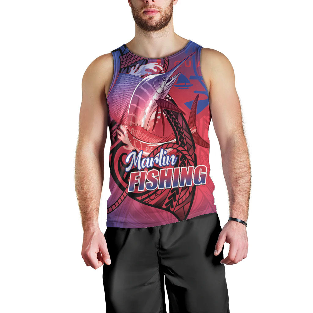 Guam Blue Marlin Fishing Men Tank Top Guahan Fish Hook Tattoo