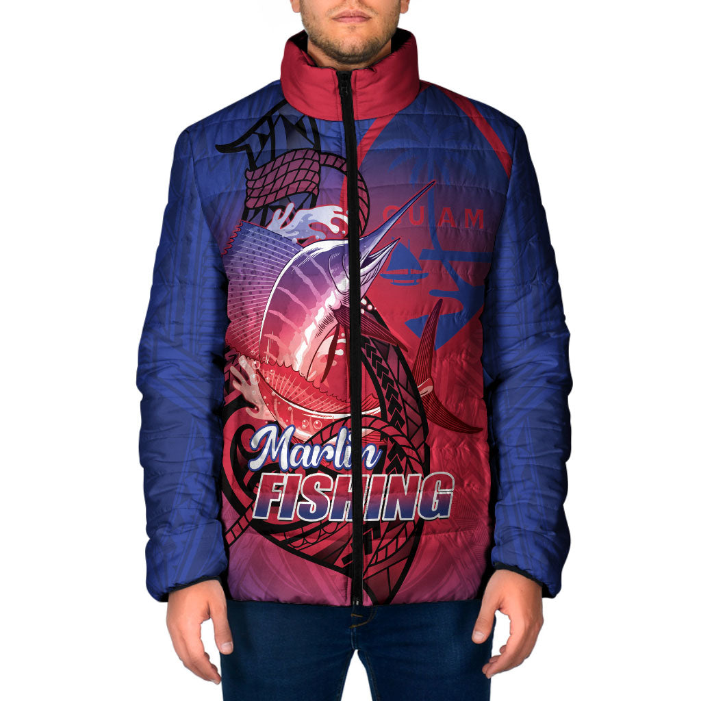 Guam Blue Marlin Fishing Padded Jacket Guahan Fish Hook Tattoo
