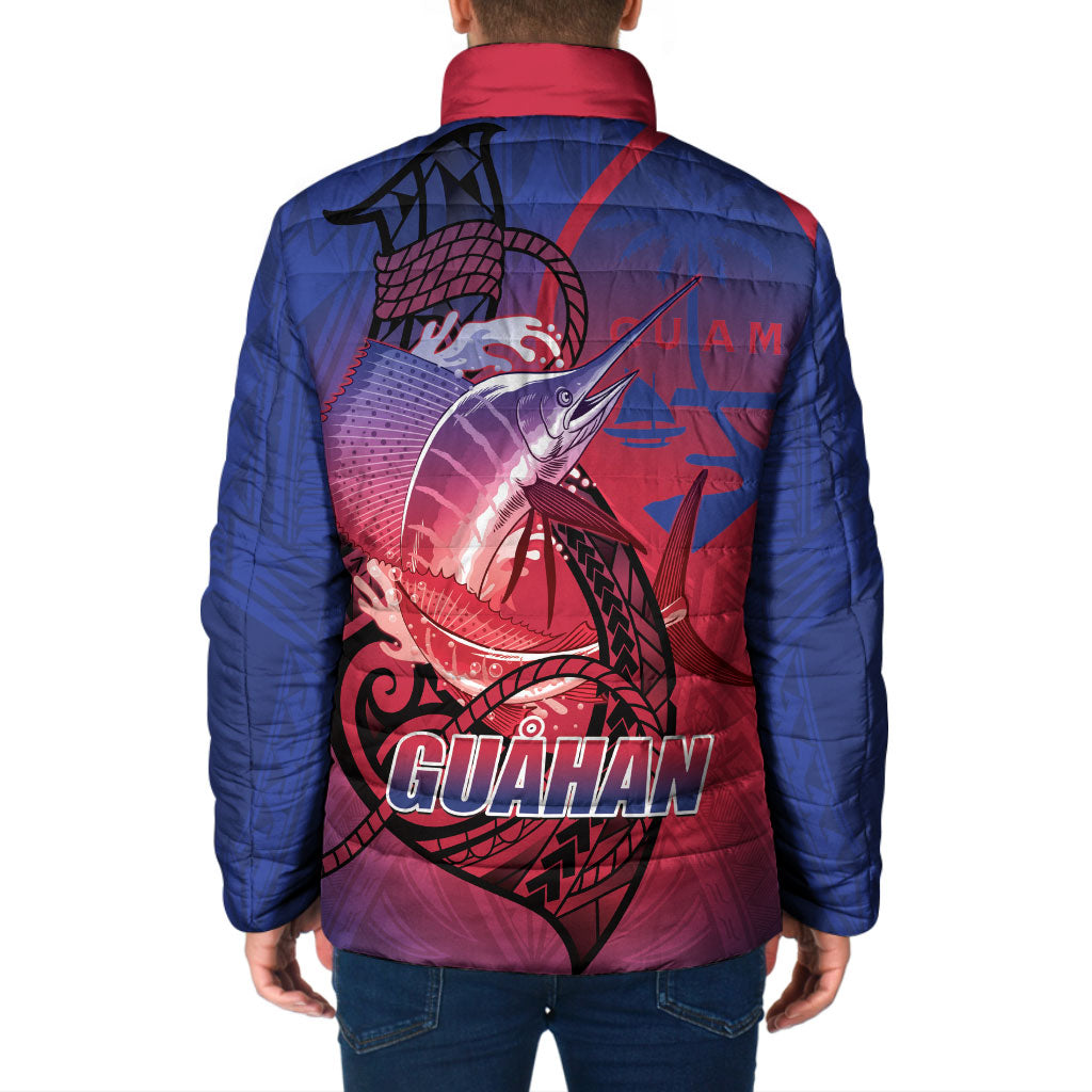 Guam Blue Marlin Fishing Padded Jacket Guahan Fish Hook Tattoo