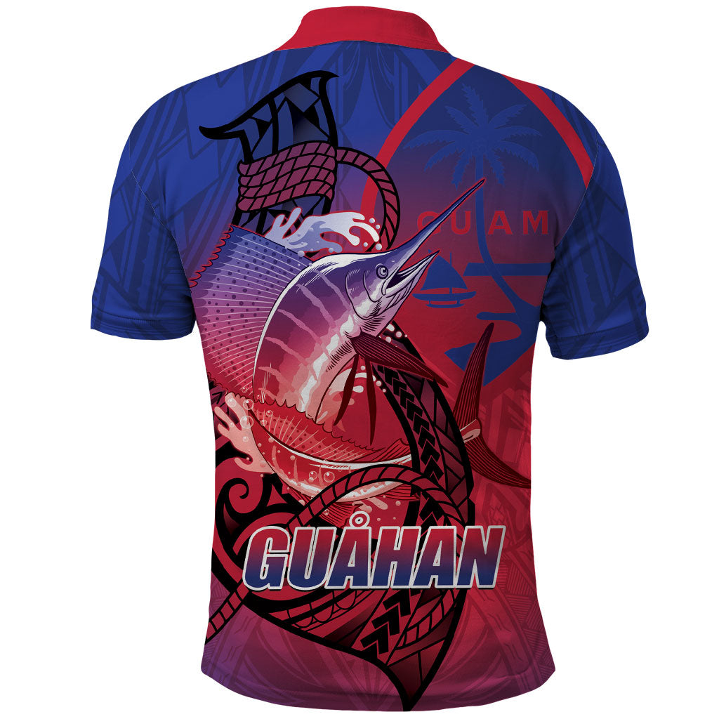 Guam Blue Marlin Fishing Polo Shirt Guahan Fish Hook Tattoo
