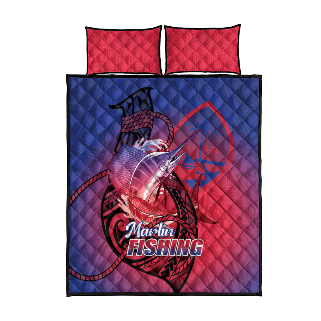 Guam Blue Marlin Fishing Quilt Bed Set Guahan Fish Hook Tattoo