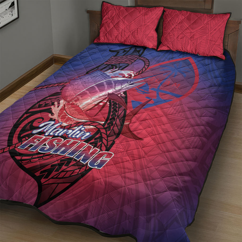 Guam Blue Marlin Fishing Quilt Bed Set Guahan Fish Hook Tattoo