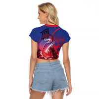 Guam Blue Marlin Fishing Raglan Cropped T Shirt Guahan Fish Hook Tattoo