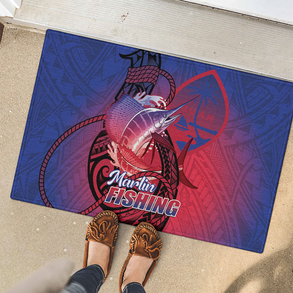Guam Blue Marlin Fishing Rubber Doormat Guahan Fish Hook Tattoo