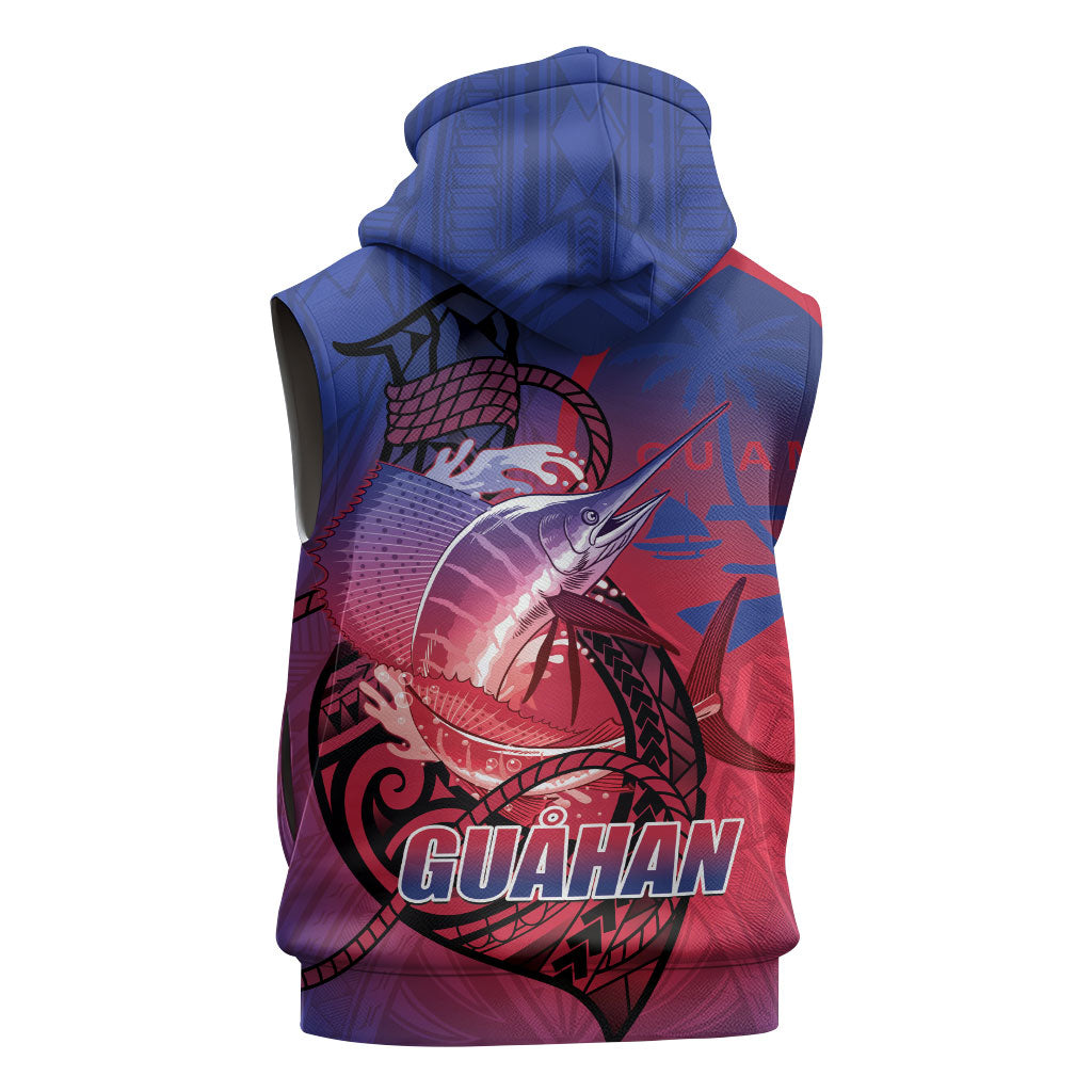 Guam Blue Marlin Fishing Sleeveless Hoodie Guahan Fish Hook Tattoo