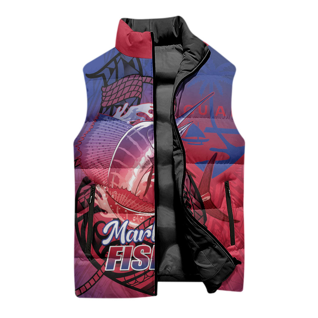 Guam Blue Marlin Fishing Sleeveless Puffer Jacket Guahan Fish Hook Tattoo