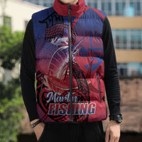 Guam Blue Marlin Fishing Sleeveless Puffer Jacket Guahan Fish Hook Tattoo