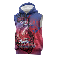 Guam Blue Marlin Fishing Sleeveless Zip Hoodie Guahan Fish Hook Tattoo