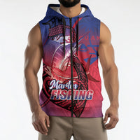 Guam Blue Marlin Fishing Sleeveless Zip Hoodie Guahan Fish Hook Tattoo