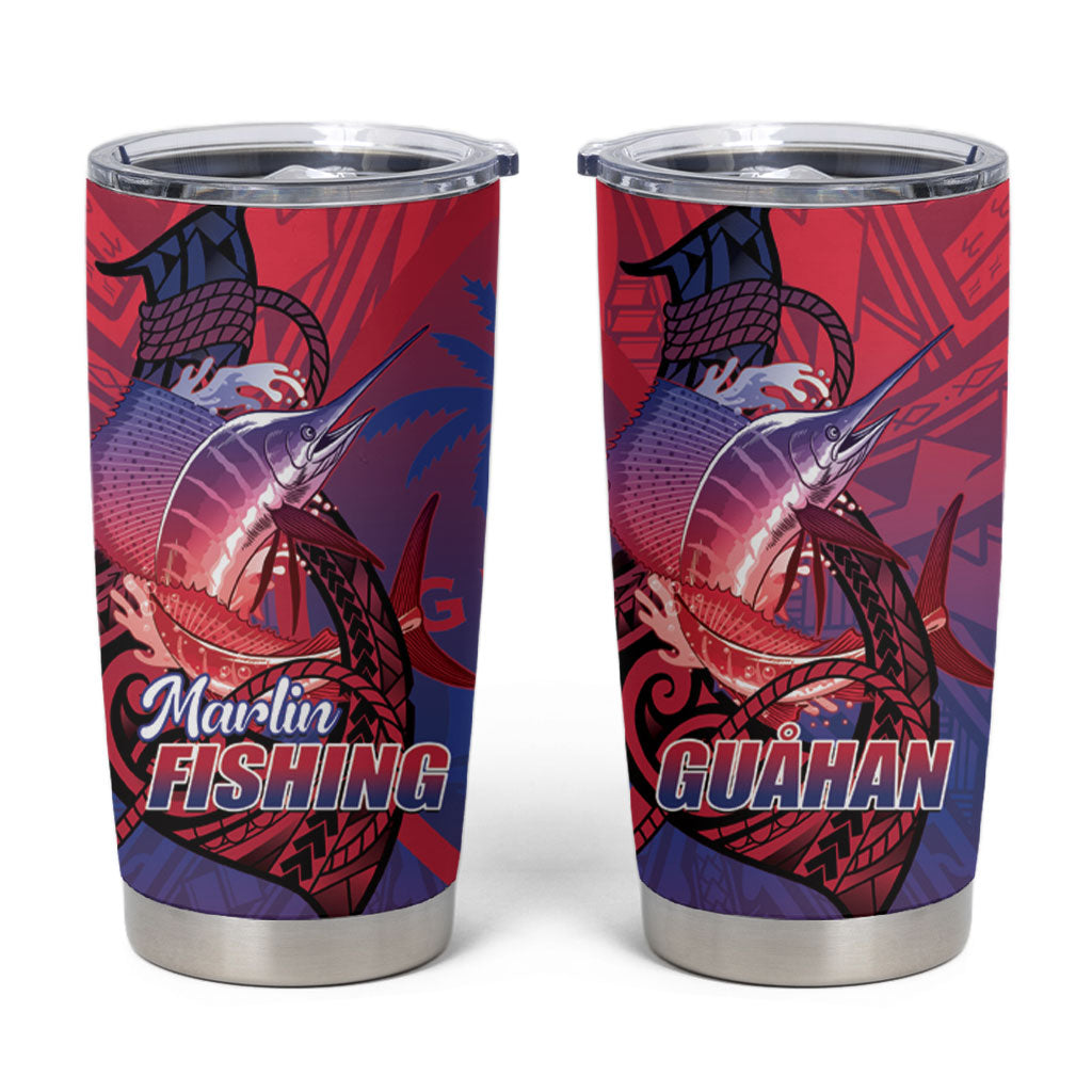 Guam Blue Marlin Fishing Tumbler Cup Guahan Fish Hook Tattoo