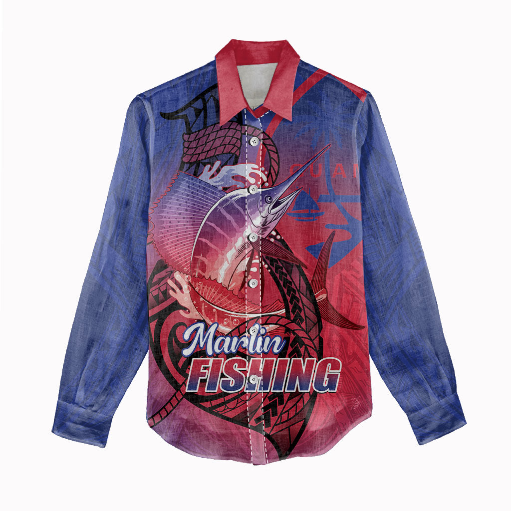 Guam Blue Marlin Fishing Women Casual Shirt Guahan Fish Hook Tattoo