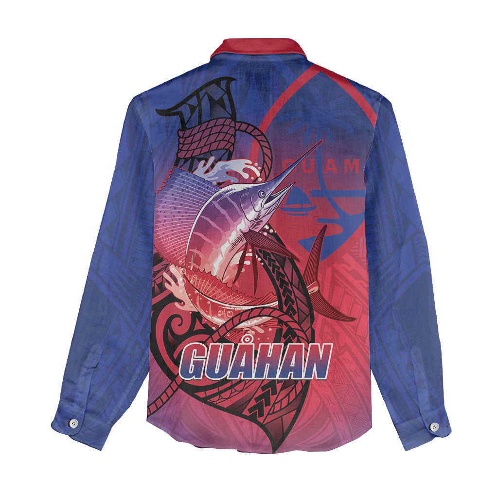 Guam Blue Marlin Fishing Women Casual Shirt Guahan Fish Hook Tattoo