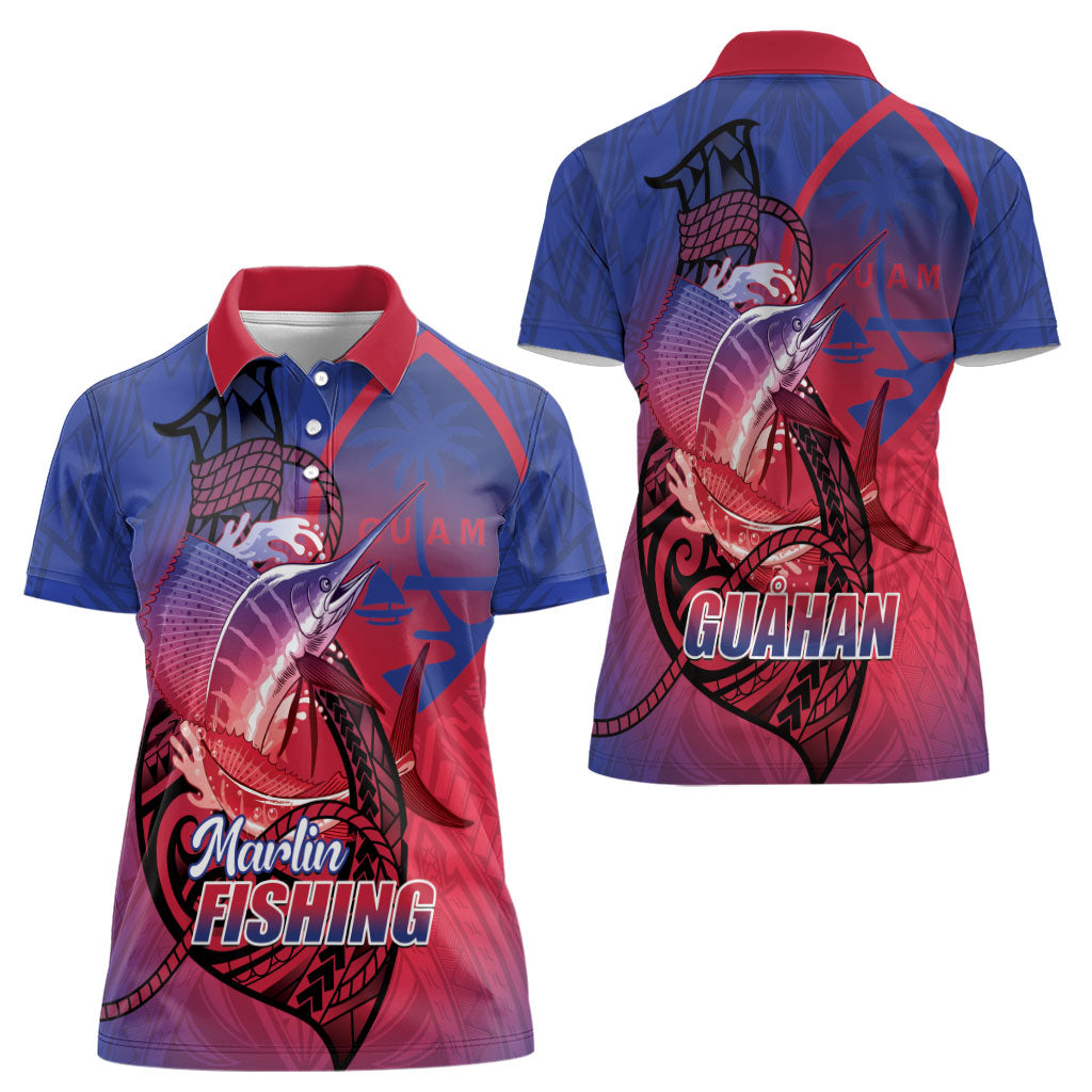 Guam Blue Marlin Fishing Women Polo Shirt Guahan Fish Hook Tattoo