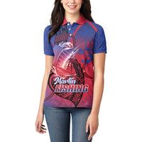 Guam Blue Marlin Fishing Women Polo Shirt Guahan Fish Hook Tattoo