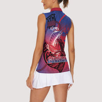 Guam Blue Marlin Fishing Women Sleeveless Polo Shirt Guahan Fish Hook Tattoo