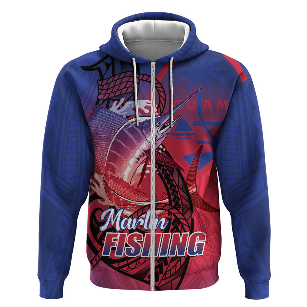 Guam Blue Marlin Fishing Zip Hoodie Guahan Fish Hook Tattoo
