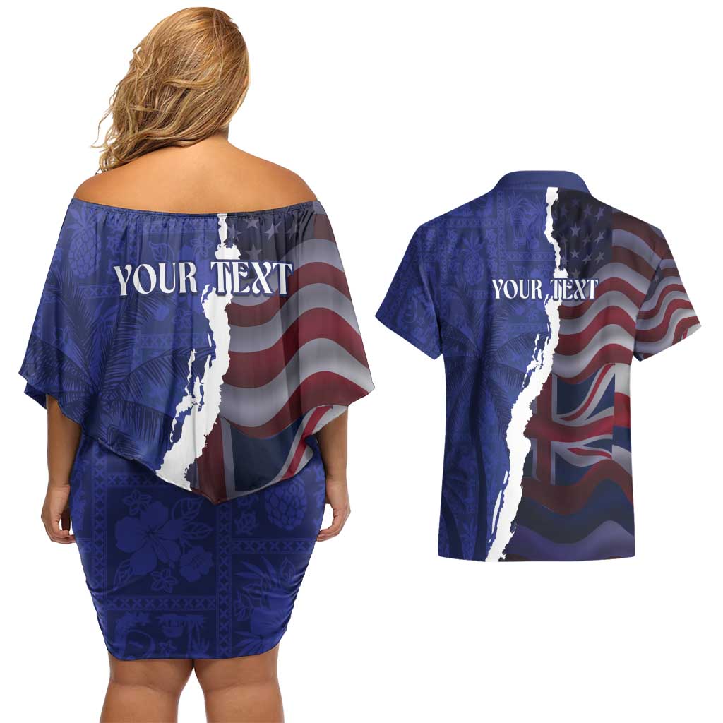Personalized Hawaii Statehood Day Couples Matching Off Shoulder Short Dress and Hawaiian Shirt 66th Anniversary - Polynesian Pride