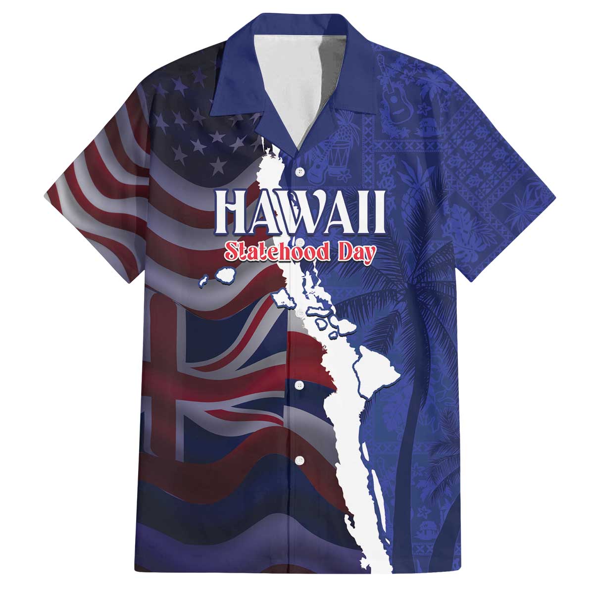 Personalized Hawaii Statehood Day Family Matching Off The Shoulder Long Sleeve Dress and Hawaiian Shirt 66th Anniversary - Polynesian Pride