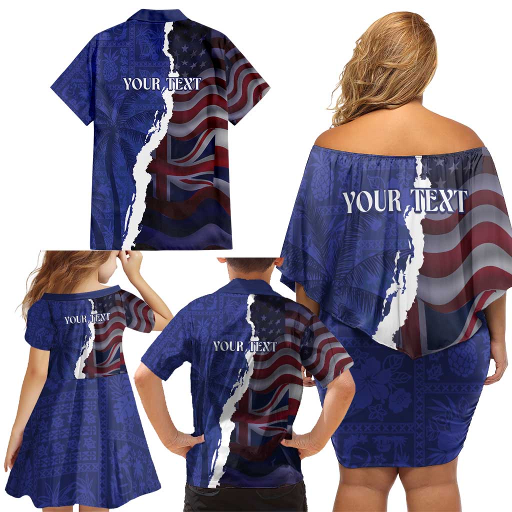Personalized Hawaii Statehood Day Family Matching Off Shoulder Short Dress and Hawaiian Shirt 66th Anniversary - Polynesian Pride