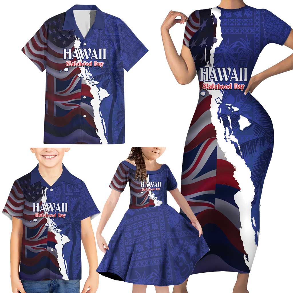 Personalized Hawaii Statehood Day Family Matching Short Sleeve Bodycon Dress and Hawaiian Shirt 66th Anniversary LT14 - Polynesian Pride