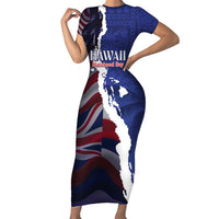 Personalized Hawaii Statehood Day Family Matching Short Sleeve Bodycon Dress and Hawaiian Shirt 66th Anniversary LT14 Mom's Dress Blue - Polynesian Pride