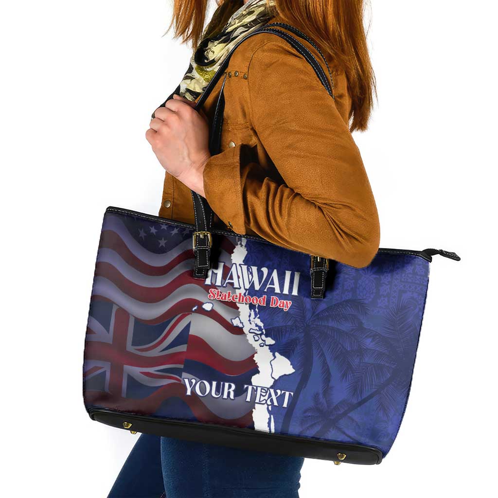 Personalized Hawaii Statehood Day Leather Tote Bag 66th Anniversary - Polynesian Pride