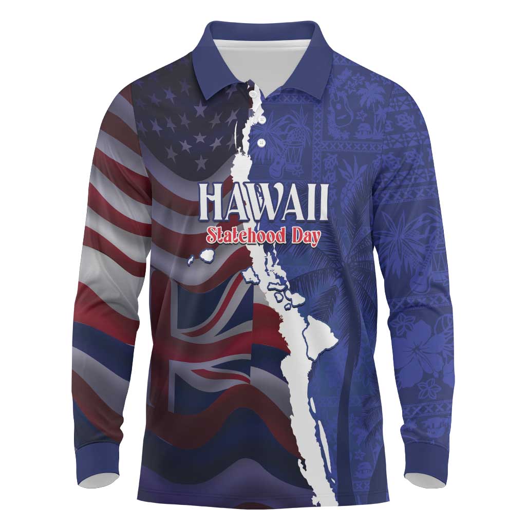 Personalized Hawaii Statehood Day Long Sleeve Polo Shirt 66th Anniversary - Polynesian Pride