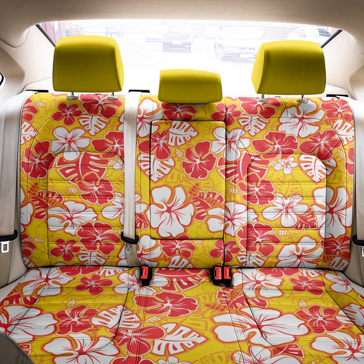 Yellow Hawaii Hibiscus Back Car Seat Cover Tropical Flowers Seamless Pattern LT14 - Polynesian Pride