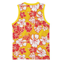 Yellow Hawaii Hibiscus Basketball Jersey Tropical Flowers Seamless Pattern - Polynesian Pride