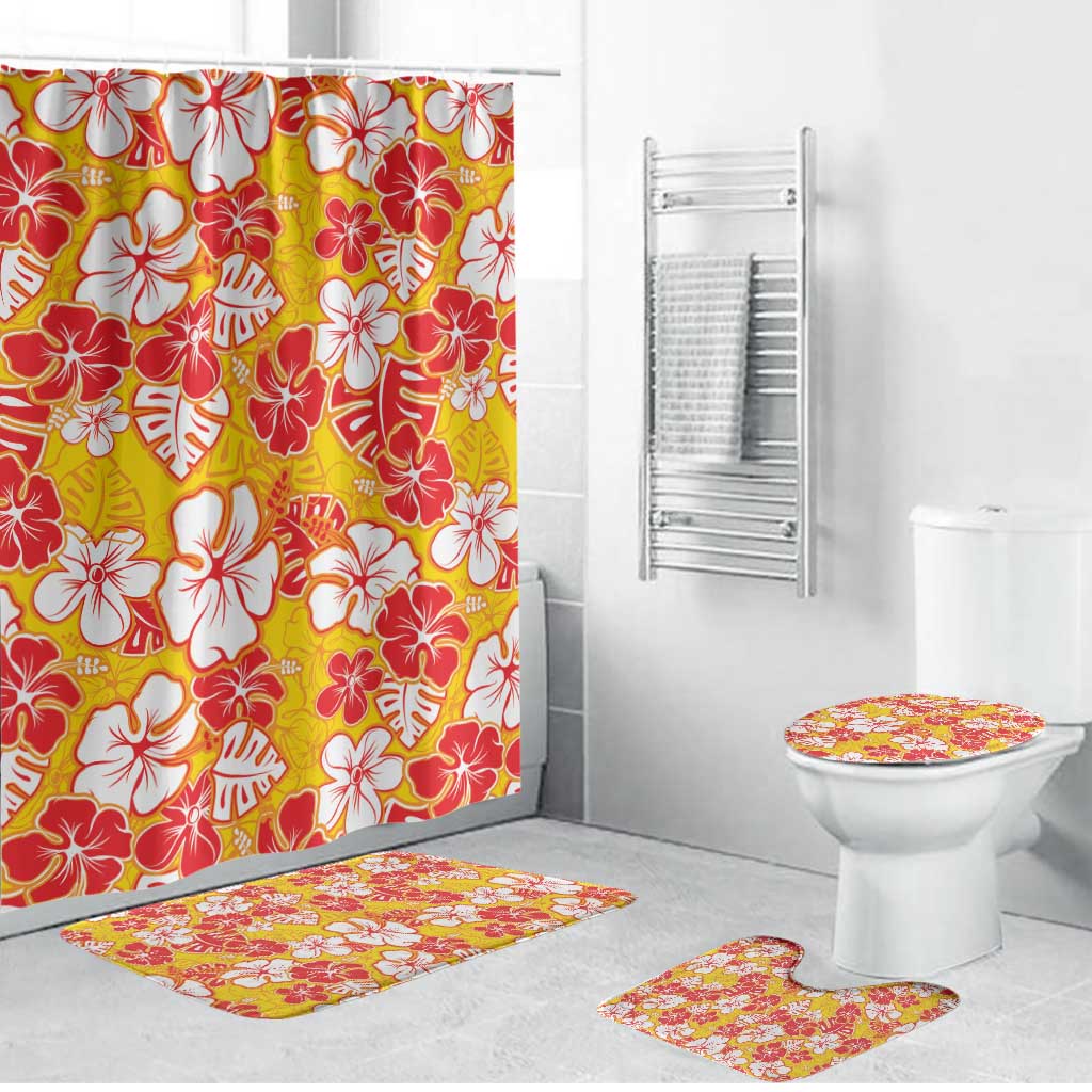 Yellow Hawaii Hibiscus Bathroom Set Tropical Flowers Seamless Pattern - Polynesian Pride