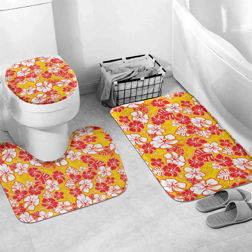 Yellow Hawaii Hibiscus Bathroom Set Tropical Flowers Seamless Pattern - Polynesian Pride