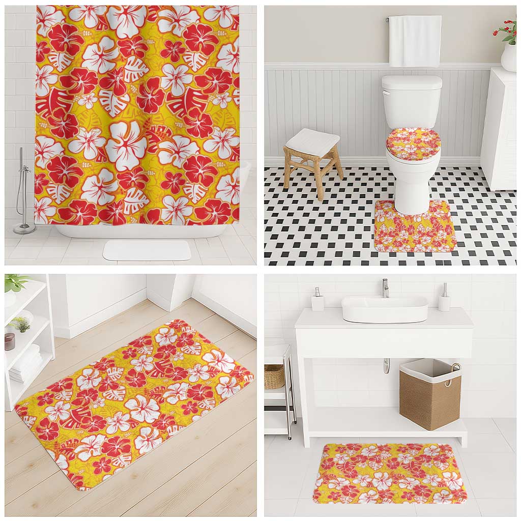 Yellow Hawaii Hibiscus Bathroom Set Tropical Flowers Seamless Pattern - Polynesian Pride