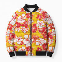Yellow Hawaii Hibiscus Bomber Puffer Jacket Tropical Flowers Seamless Pattern - Polynesian Pride
