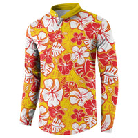 Yellow Hawaii Hibiscus Button Sweatshirt Tropical Flowers Seamless Pattern LT14 - Polynesian Pride