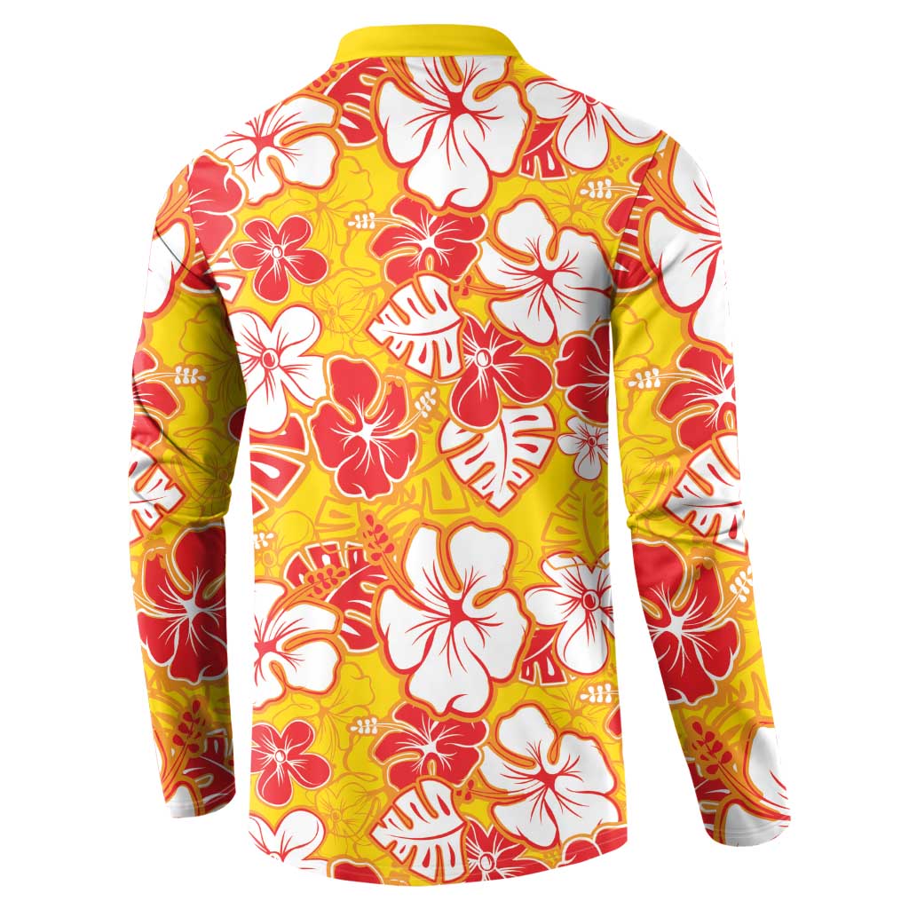 Yellow Hawaii Hibiscus Button Sweatshirt Tropical Flowers Seamless Pattern LT14 - Polynesian Pride