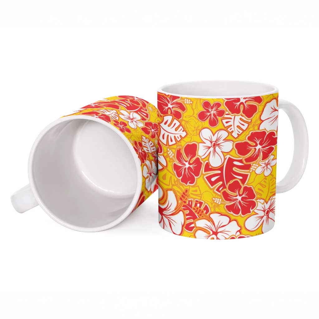Yellow Hawaii Hibiscus Ceramic Mug Tropical Flowers Seamless Pattern - Polynesian Pride