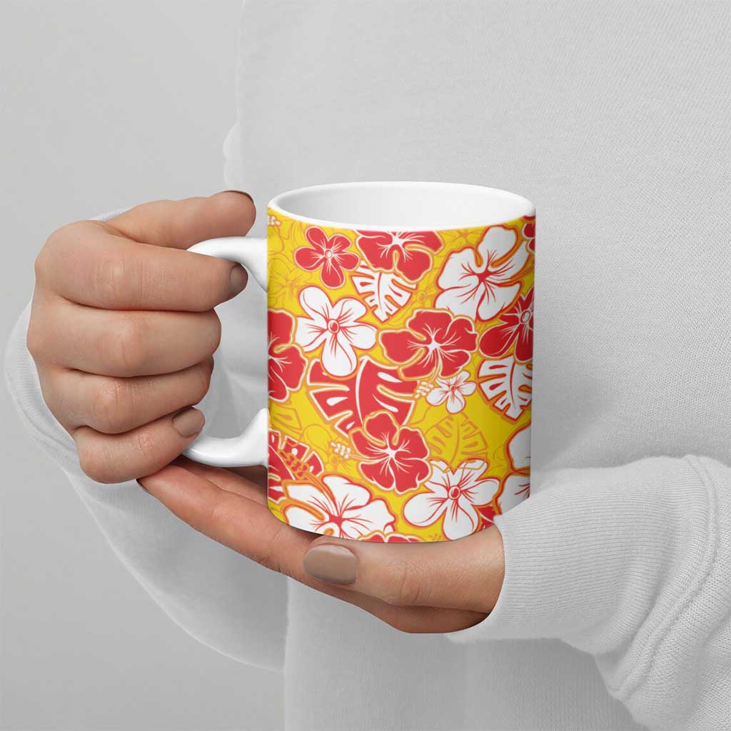 Yellow Hawaii Hibiscus Ceramic Mug Tropical Flowers Seamless Pattern - Polynesian Pride