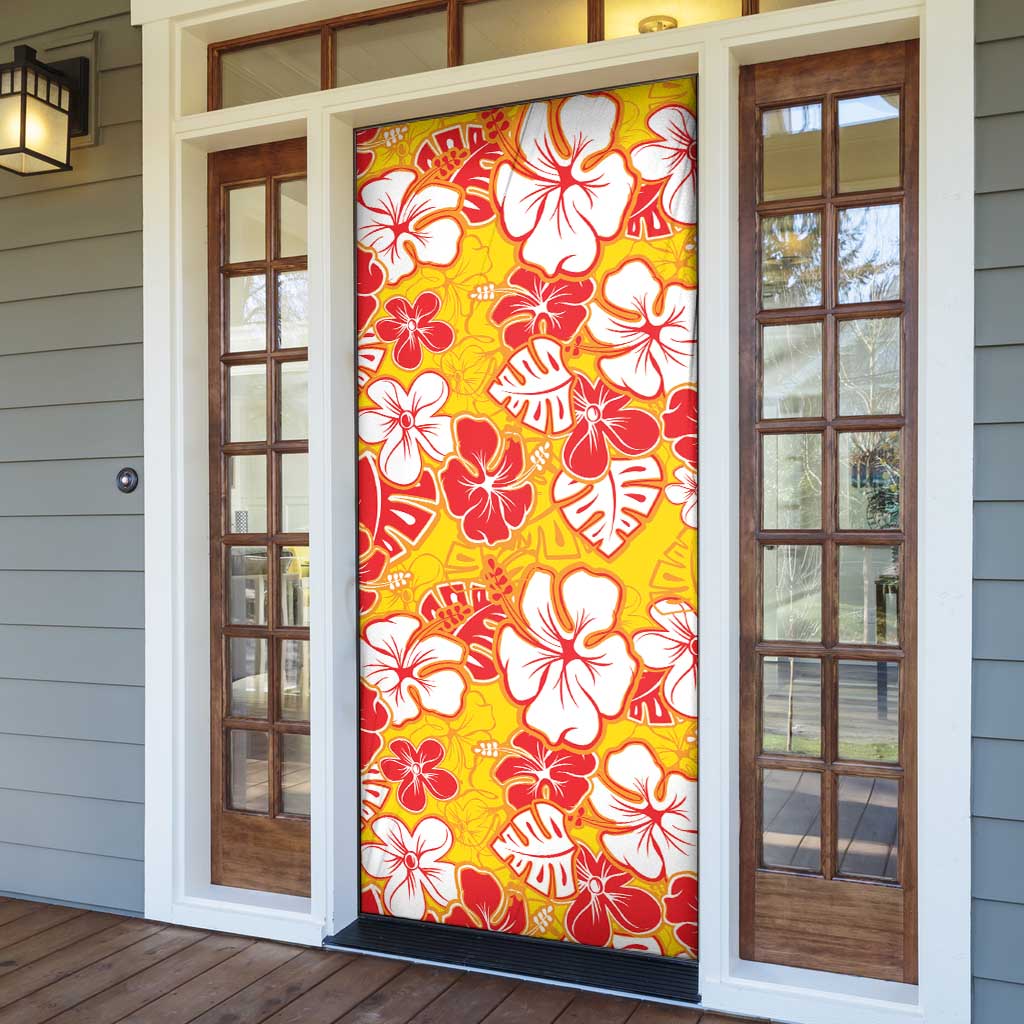 Yellow Hawaii Hibiscus Door Cover Tropical Flowers Seamless Pattern - Polynesian Pride
