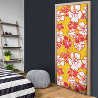Yellow Hawaii Hibiscus Door Cover Tropical Flowers Seamless Pattern - Polynesian Pride