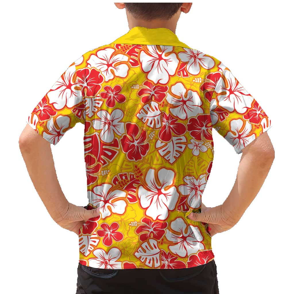 Yellow Hawaii Hibiscus Family Matching Mermaid Dress and Hawaiian Shirt Tropical Flowers Seamless Pattern LT14 - Polynesian Pride
