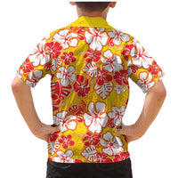 Yellow Hawaii Hibiscus Family Matching Mermaid Dress and Hawaiian Shirt Tropical Flowers Seamless Pattern LT14 - Polynesian Pride