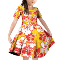 Yellow Hawaii Hibiscus Family Matching Off Shoulder Short Dress and Hawaiian Shirt Tropical Flowers Seamless Pattern LT14 Daughter's Dress Yellow - Polynesian Pride