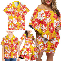 Yellow Hawaii Hibiscus Family Matching Off Shoulder Short Dress and Hawaiian Shirt Tropical Flowers Seamless Pattern LT14 - Polynesian Pride