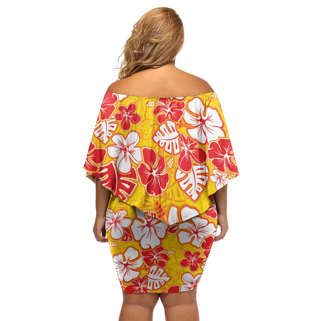 Yellow Hawaii Hibiscus Family Matching Off Shoulder Short Dress and Hawaiian Shirt Tropical Flowers Seamless Pattern LT14 - Polynesian Pride