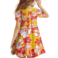 Yellow Hawaii Hibiscus Family Matching Short Sleeve Bodycon Dress and Hawaiian Shirt Tropical Flowers Seamless Pattern LT14 - Polynesian Pride