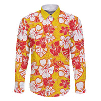 Yellow Hawaii Hibiscus Family Matching Short Sleeve Bodycon Dress and Hawaiian Shirt Tropical Flowers Seamless Pattern LT14 Dad's Shirt - Long Sleeve Yellow - Polynesian Pride