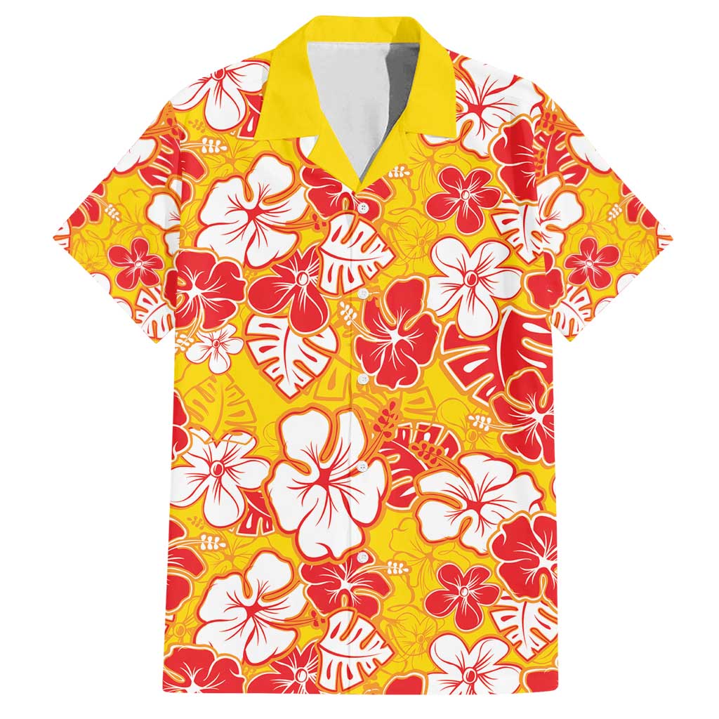 Yellow Hawaii Hibiscus Family Matching Summer Maxi Dress and Hawaiian Shirt Tropical Flowers Seamless Pattern - Polynesian Pride