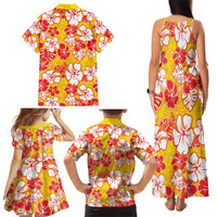 Yellow Hawaii Hibiscus Family Matching Tank Maxi Dress and Hawaiian Shirt Tropical Flowers Seamless Pattern - Polynesian Pride
