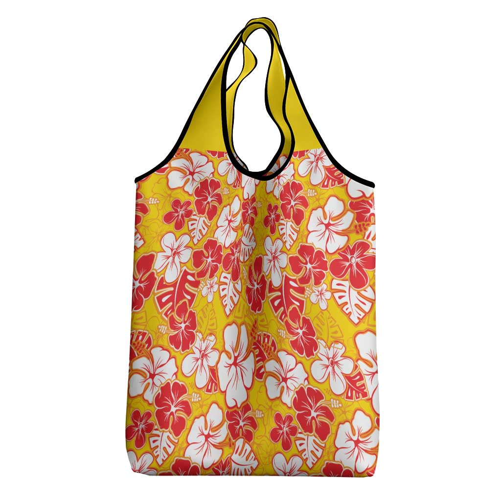 Yellow Hawaii Hibiscus Grocery Bag Tropical Flowers Seamless Pattern - Polynesian Pride