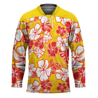 Yellow Hawaii Hibiscus Hockey Jersey Tropical Flowers Seamless Pattern - Polynesian Pride